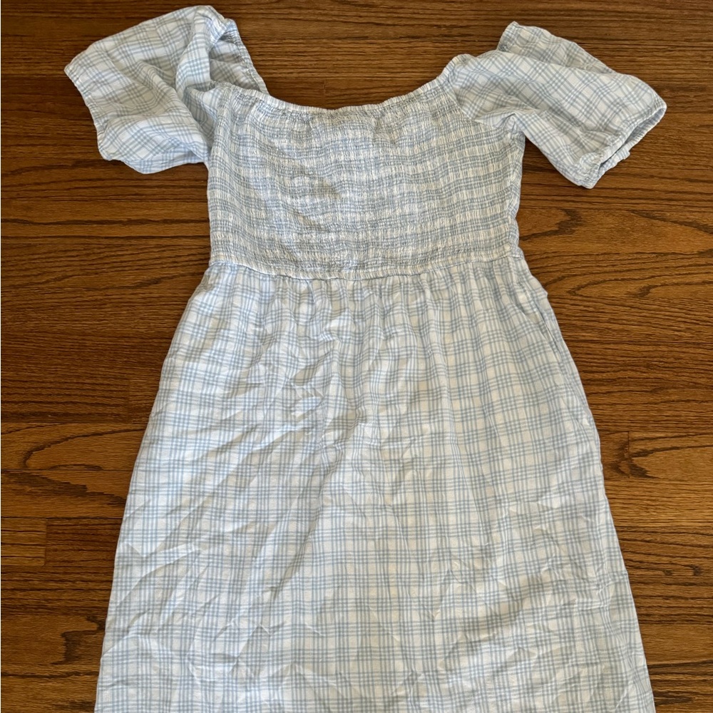 Jessica Simpson Smocked Puff Sleeve Plaid Mini Dress with Pockets